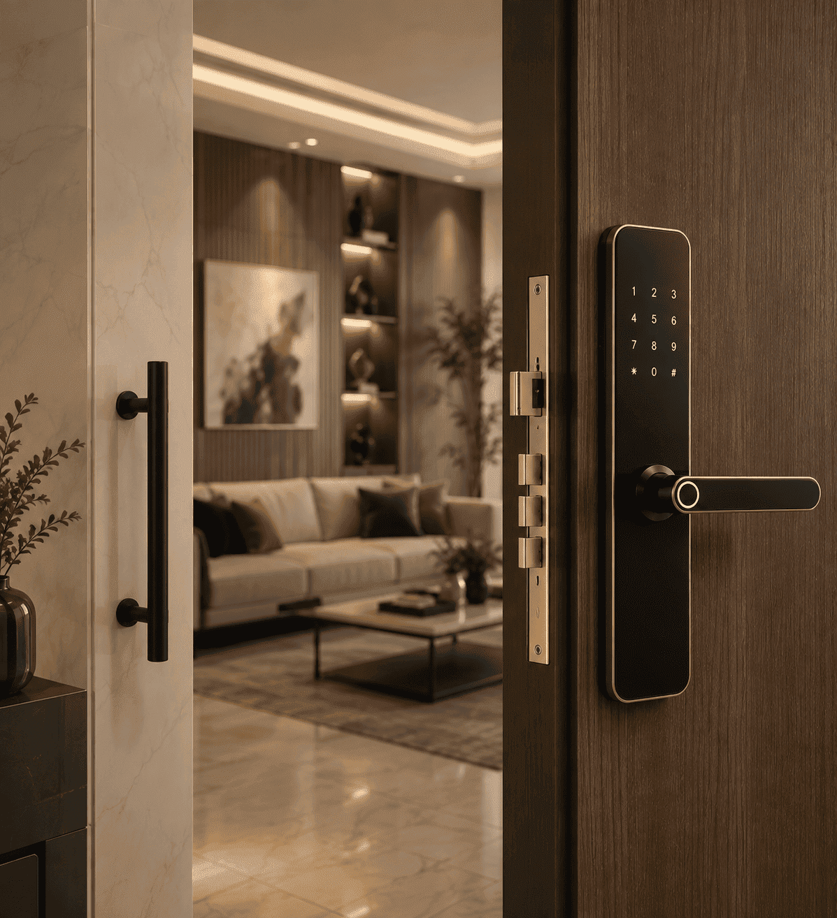 Luxury interior glass and brass hardware installation